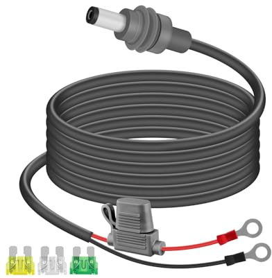 RIIEYOCA 18AWG 12V-24V Star/link Mini DC Power Cable with Built-in 30A ATC/ATO Fuse Holder, O-Ring to DC 5.5x2.1mm Direct Battery Cable, for RV, Marine, Off-Grid Camping & Overlanding（ 3M/10FT）