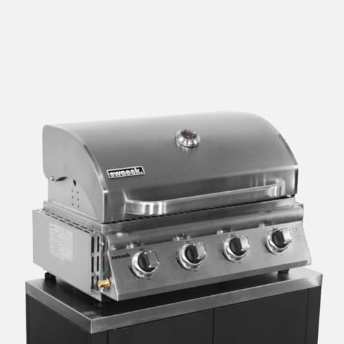 sweeek-Parrilla de gas empotrable de 4 quemadores Plata - 73x51.5x47.5 cm