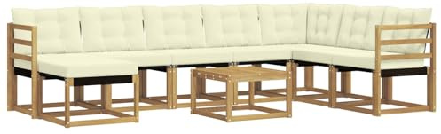 vidaXL Outdoor-Sofagarnitur mit Kissen 9 pcs Weiß und Creme, Modernes Garten-Sofa-Set, wetterfeste Möbel, strapazierfähige Couch, perfekte Sitzgelegenheit am Pool