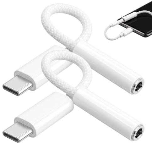 2 Adaptador USB C a Jack 3.5mm Adaptador Auriculares con HiFi DAC Chip | Cable de Audio Auxiliar Tipo C, Compatible con iPhone 17 16 15 Pro Max iPad MacBook Samsung S25 S24 S23 S22, Plug and Play