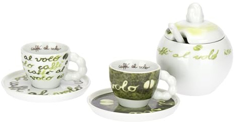 THUN - Set 2 Tazzine con Piattino e Zuccheriera, Collezione Caffè al VoloD6,7x5,25H 85cc D12/ 10,25 x 9,60H 370 cc