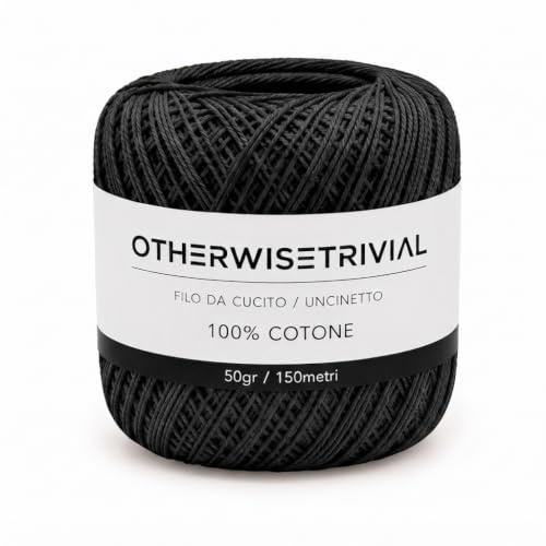 Filo da Cucito e Uncinetto 100% Cotone 50g 150 Metri, 902 NERO | Filo cotone