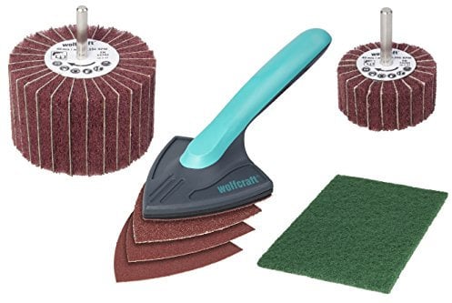 wolfcraft Juego de tratamiento de madera, 7 piezas I 5642000 I El juego todo en uno para restaurar muebles en exterior