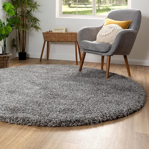Steffensmeier Ragolle Twilight Hochflor Teppich Shaggy, weich & elastisch, moderner Wohnzimmer Teppich, Grau meliert 9999, Rund Ø 200 cm