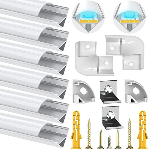 Profilé Aluminium Led, Canal aluminium Led en pour Bandes à Led, Profil Led avec Couvercle Blanc Crème, Canal Led et Diffuseur LED avec Embouts, Clips de Montage en Métal, connecteur à 90 degrés