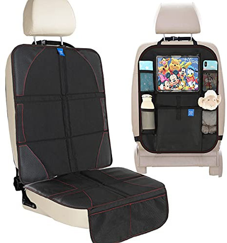 Protezione per sedile auto + tappetino per sedile posteriore nero con tasca multipla per riporre oggetti di grandi dimensioni - Coprisedili durevoli di qualità + protezioni impermeabili