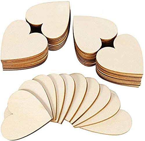 50 Stück Miuse Holzherzen Hochzeit, Holz Herzen Deco | Herzdekoration für Gästebuch Beschriften DIY Handwerk Tischdekoration Hochzeit Geburtstag Weihnachten Party