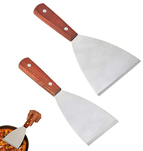 HAOBIN Raspador De Parrilla EspáTula De Acero Inoxidable Durable EspáTula De Acero Inoxidable Para Asar Carne Teppanyaki Y Limpiar SartéN Para Parrilla,Apto Para Lavavajillas,2 Piezas