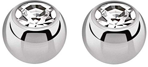 2X Titan Piercing Schmuck Verschluss Kugel in 1,2 x 2,5 mm, gefaßter Zirkonia in klar