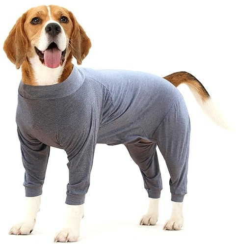 Dog Recovery Suit Abdominal Wound After Surgery Wear Prevent Licking Wounds E-Collar & Cone Alternatives Postoperative Shirt Dog Pajamas Long Sleeve Prevent Shedding (Large, Grey)