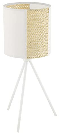 EGLO Tischlampe Arnhem, 1 flammige Tischleuchte vintage, boho, hygge, Nachttischlampe aus Papier, Seegras, Metall in Weiß, Natur, Wohnzimmerlampe, Lampe mit Schalter, E27