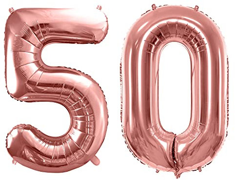 Hochwertiger XXL Folienballon 50. Geburtstag Rosegold Metallic Ballon 50 Größe 100cm Luftballon 50. Geburtstag Ballon Zahl 50 Gold
