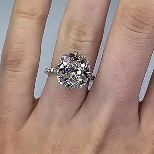 DJMJHG Mode Kissen Cut Zirkonia Frauen Eheringe Glänzend Vorschlag Verlobungsring Für Freundin Schmuck 7 Weiß