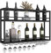 DSVONAUS Mensola per vino da parete industriale, supporto per bottiglie di vino multifunzione, Portabottiglie in legno e metallo a 2 ripiani, per casa, bar, sala da pranzo, cucina