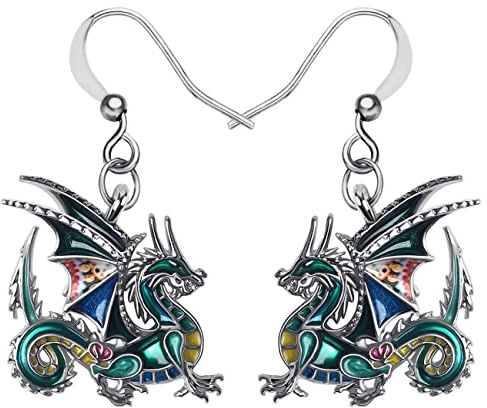 NEWEI Enamel Welsh Dragon Earrings Dangle for Women Fantasy Animal Jewellery Gifts Accessories Charms