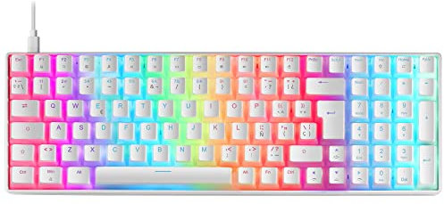 Mars Gaming MKULTRA, Teclado Mecánico Gaming 96% Compacto, Teclas PBT Pudding, RGB Chroma, Switch OUTEMU SQ Azul, USB-C, Software, Multiplataforma, Idioma Portugués+US, Blanco