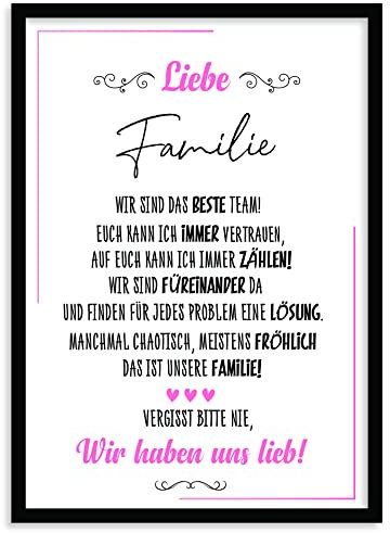 Urhome Kunstdruck Familie ohne Bilderrahmen in DIN A5 - Ich hab dich lieb Wandbild Poster Wanddeko mit Spruch für Wohnung Familie Freunde Geschenk Geburtstag