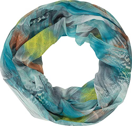 fashionchimp Loop Schlauchschal für Damen mit Feder-Muster in Batik Style, Crash and Crinkle, Seide, Schal (Türkis-Pastell)