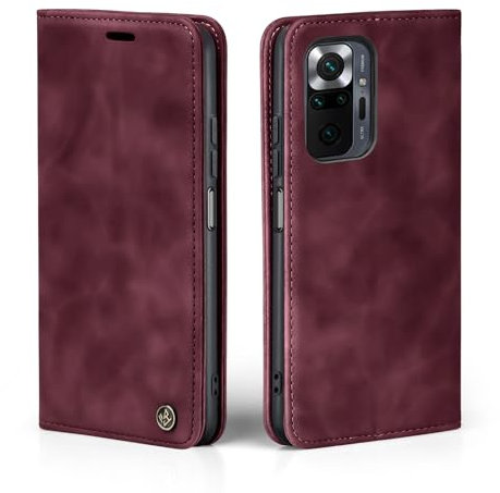 LBH Handyhülle für Xiaomi Redmi Note 10 Pro in Weinrot mit Karten- und Geldfach Smartphone Hülle mit Standfunktion Flip Case Schutzhülle Magnetverschluss Vintage