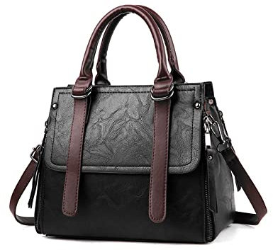 NICOLE & DORIS Damen Handtasche Retro Schultertasche Henkeltasche Groß Leder Frauen Umhängetasche Multifunktionale Tote für Büro Shopper Schwarz