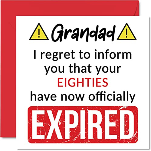 Funny 90th Birthday Cards for Grandad, Your Eighties Have Expired | Happy Birthday Card for Grandad Grandpa from Grandson Granddaughter, 145mm Banter Joke Humour Bday Greeting Cards Gift