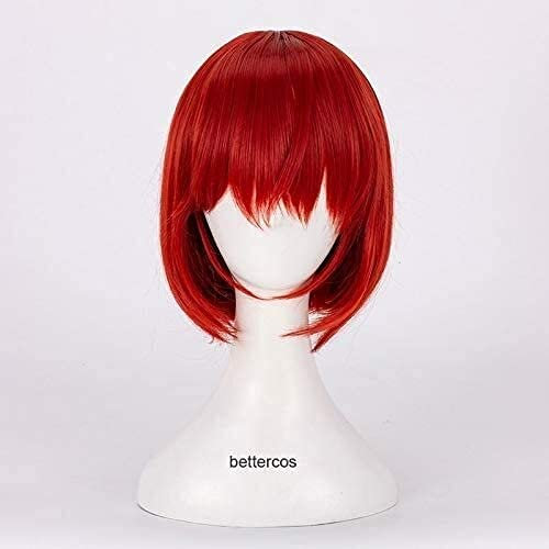 ydound Cosplay Wig Mahoutsukai no Yome Hatori Chise Cosplay Perücken Kurze Perücke Rot Orange + Perücke Hitzebeständige Kunsthaar Hitzebeständig