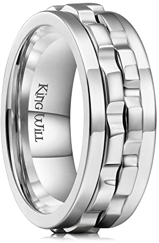 King Will 316L Stainless Steel Spinner Ring for Men-8mm Gear Fidget Spinner Ring, Anxiety Relief and Stress Free Wedding Band Comfort Fit