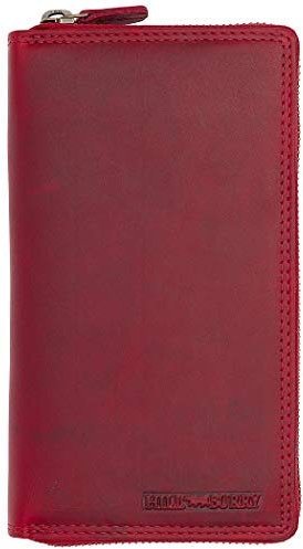 Hill Burry Damen Geldbörse Echtes Leder | Hochwertige Vintage Geldbörse mit Reißverschluss | Weiches Material und XXL-Größe | Geldbörsen | Portfolio 2080 Red