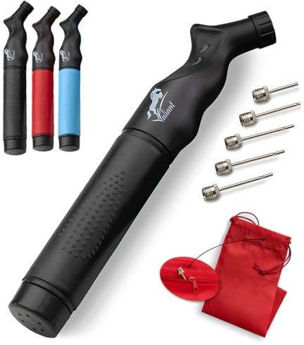 Valiant Sports Ball Pump Inflator with 5 Needles (Pin) and Pouch, Dual Action Hand Held Portable Air Pump with pins to Inflate Soccer Ball, Football, Volleyball, Rugby,Netball & Basketball (Black)