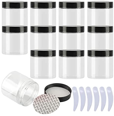 LusDoly 24 pièces 200ml Transparent Pots en Plastique avec couvercle Noir Cosmétiques Vide en Voyage récipient Lotion Crème cosmétique onguents Pots