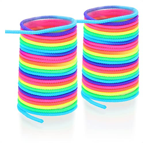 com-four® 2X Gummitwistband für Kinder - dünne Springseile aus Gummi - Hüpfgummi für Kinder in bunten Regenbogenfarben (5 Meter - 02 Stück Regenbogen)