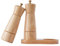 DeroTeno Salt and Pepper Mill Set with Tray, Adjustable Ceramic Grinder Salt Mill, Stainless Steel Grinder Pepper Mill, Rubber Wood, 16.5 cm Height, Bottom Dia 5 cm (Tray is Included