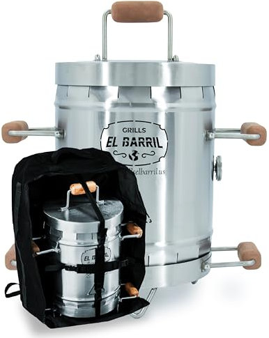 EL BARRIL - Parrilla de 13 libras y barril ahumador, parrilla de carbón de acero inoxidable, ahumadores portátiles al aire libre con accesorios de parrilla y bolsa de transporte