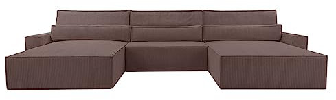 mb-moebel Wohnlandschaft aus Cordstoff Ecksofa U-Form Cord mit Schlaffunktion Eckcouch mit Bettkasten Sofa Couch Polsterecke U-Sofa - 410x85x200cm - Denver U - Poso 04 Braun