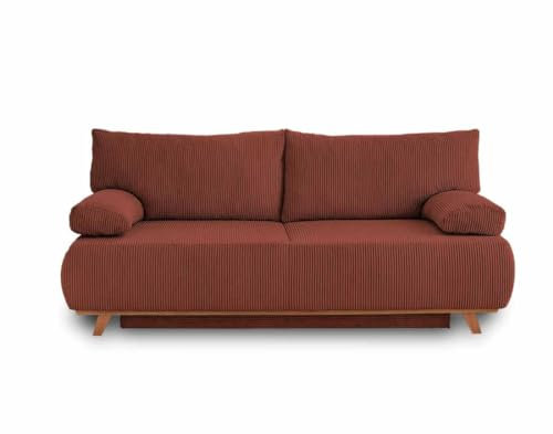Cristal - 3-Sitzer Sofa - Schlaffunktion und Bettkasten - aus cordsamt Terrakotta