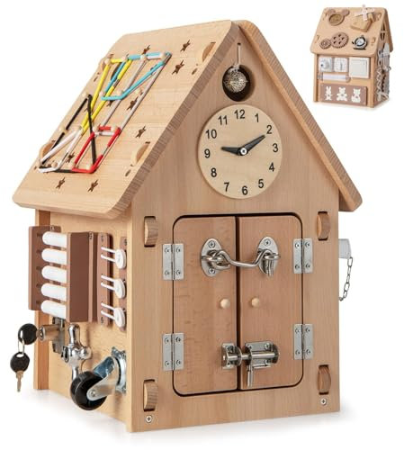 RELAX4LIFE Giochi Montessori Busy House, Casetta di attività Occupato Montessori per Bambini, Giocattolo Sensoriale e Educativo per 1/2/3/4/5 Anni