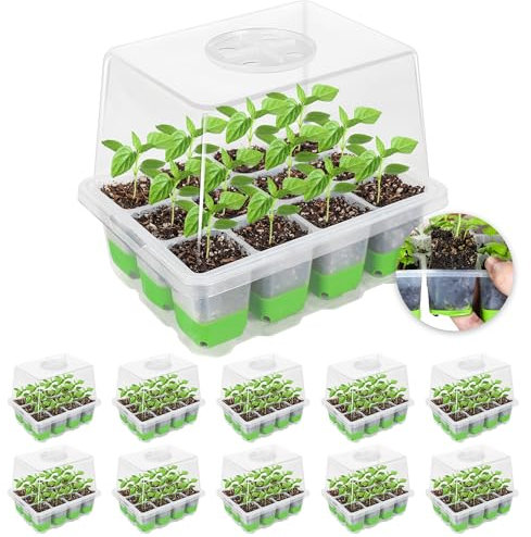 MIXC Lot de 10 plateaux de semences, 120 cellules réutilisables, propagateur de graines avec couvercles, kit de germination pour germination et croissance en serre, jardin, transparent