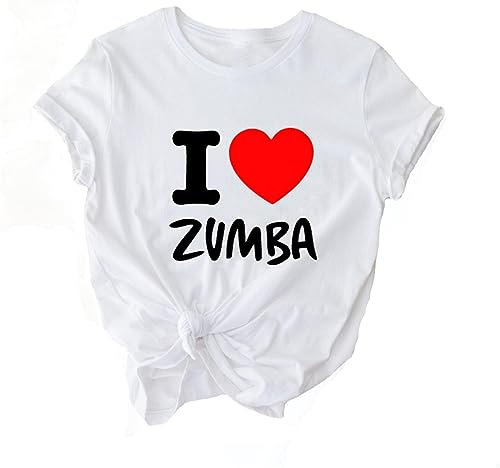Lässiges Damen-T-Shirt I Love Zumba Dance Graphic Print Kurzarm-T-Shirt mit Rundhalsausschnitt für Freizeit Sport Fitness Yoga