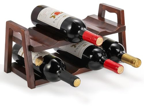 Peohud Weinregal aus Akazienholz für 8 Flaschen, Flaschenregal mit 2 Ablagen, Holz Weinhalter Ständer, Getränkeschrank für Flaschen, Weinlagerung, Weinlagerungsregal für Bar Tisch Oberschrank