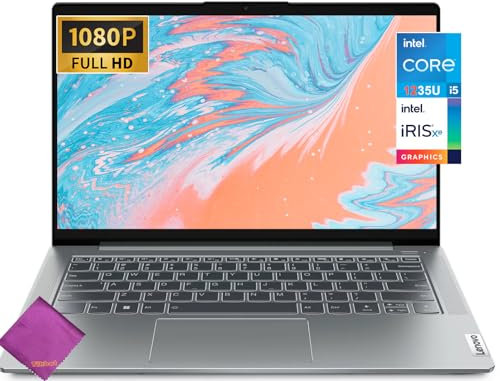 Lenovo Ordinateur portable IdeaPad 5i 2023 – Intel Core i5-1235U – Écran Full HD 14 po 1920 x 1080 – 8 Go de RAM – SSD de 512 Go – Windows 11 Famille – Avec chiffon