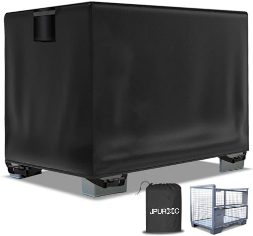 JPURXC Gitterbox Abdeckung Schwerlast Reißfest 600D Oxford Eurogitterbox Abdeckung für Gitterbox Wasserdicht, Winterfest UV-Beständiges -schwarz (125x85x27 cm)