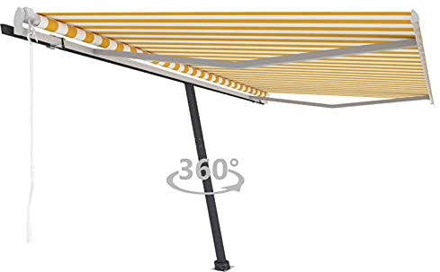 GuyAna Standmarkise Automatisch 450x300 cm Gelb/Weiß Sonnenschirm Balkon Balkon üBerdachung