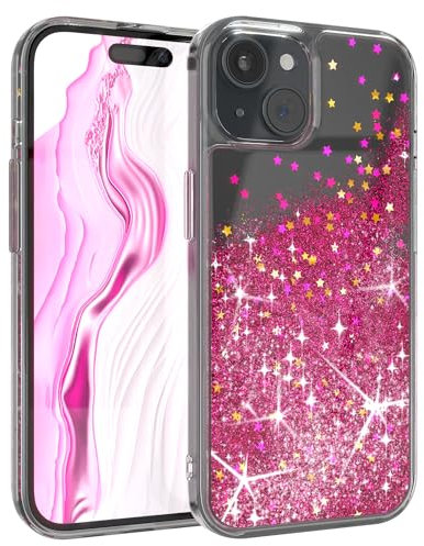 EAZY CASE - Glitzer Hülle - kompatibel mit iPhone 15 Handyhülle für iPhone 15 Hülle Silikon leichtes Shiny Cover stoßfestes Phone Case als Fallschutz in Klar Transparent/Pink