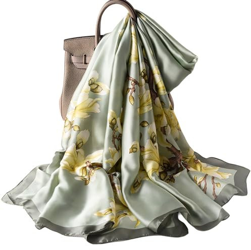 Silk Scarf Women Green painting Shawl Stain Neckerchief Head Wraps Thin Scarf Ladies Beach Shawl Vintage Painting Bridal Belt Chiffon Muslin Colorful Cloth Birthday gifts