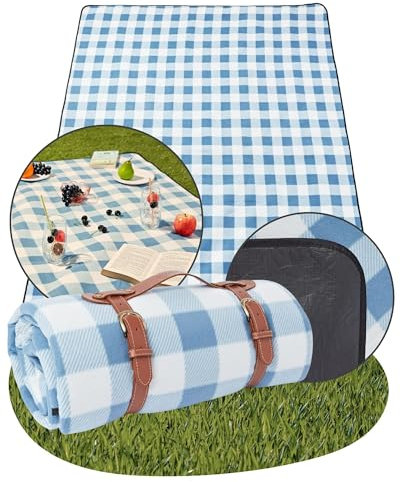 Haus Projekt Picknickdecke Wasserdich Karierte, Weiche 200 x 150cm Stranddecke, Outdoor Picnic Blanket, Campingdeck Gerollt mit Tragegriff, Picnic mat, Wanderzubehör