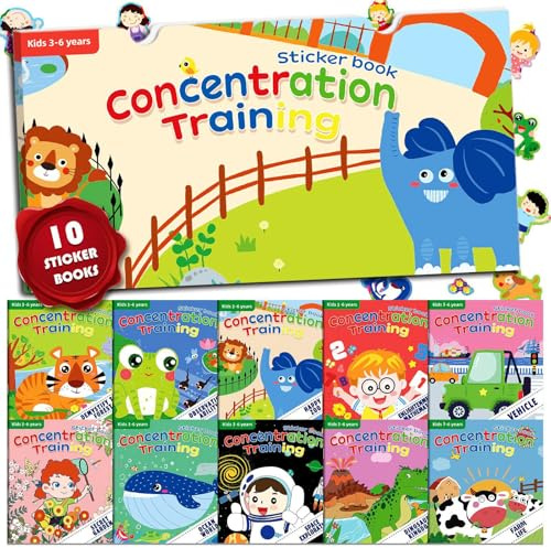 ASTARON Lot de 10 livres d'autocollants réutilisables pour enfants de 2 à 6 ans, livre d'activités pour tout-petits, jeu d'autocollants d'entraînement à la concentration, autocollants de voyage et