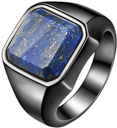 Mesnt Herren Ring Schwarz, Edelstahl 22MM breiter Siegelring mit Lapislazuli für Männer Schwarz, Größe 62 (19.7)