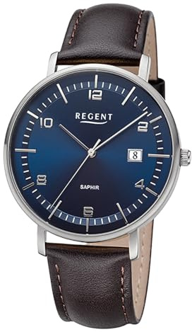 REGENT Herren Armbanduhr Analog Lederarmband Dunkelbraun URF1515 Analoguhr