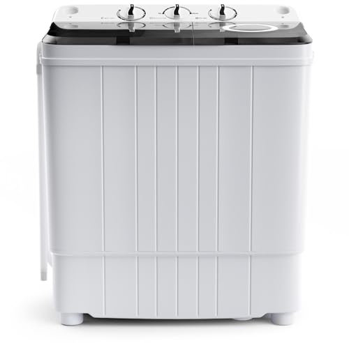 TANGZON Twin Tub Washing Machine, 10.5/8.5/4.5KG Portable Washer and Spin Dryer with Timer Control, Compact Washer for Camping Dorm Caravan RV, 7.5/6.5/3.5KG Washing 3/2/1KG Drying (4.5KG, Black)