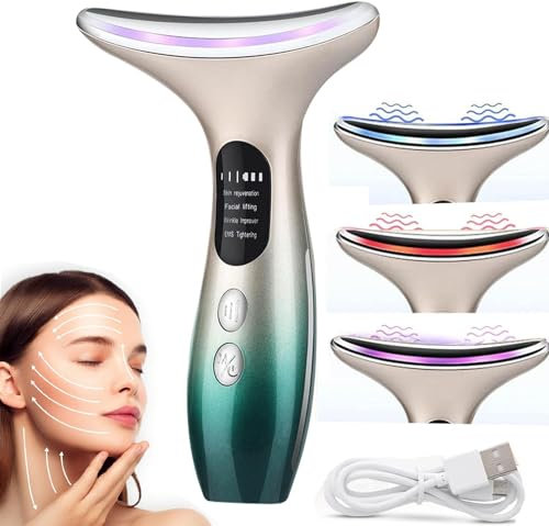 Elektrisches Gesichtsmassagegerät Anti-Falten, 4-in-1 Esichtsmassagegerät Gegen Falten mit 3 Modi,45℃ V Face Beauty Meter Gesichtsgerät für Hautstraffung & Lifting für Damen Herren